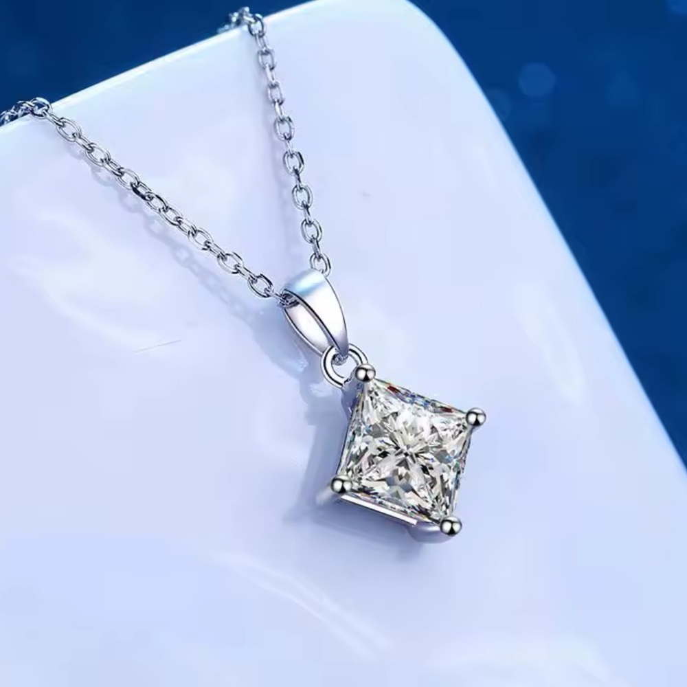 Certified Princess Cut Moissanite Diamond Necklace 2CT